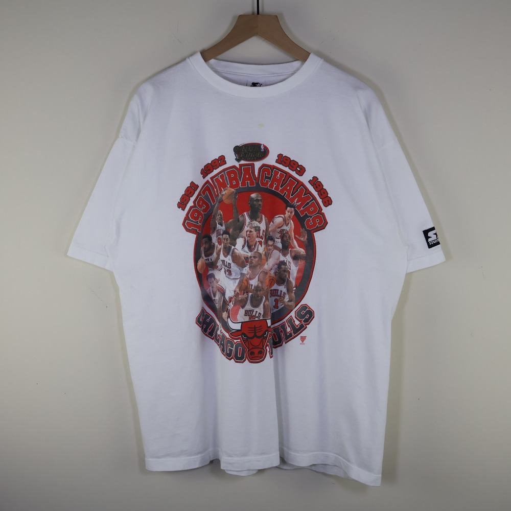 Vintage 1997 Chicago‎ Bulls NBA Champions Starter T-Shirt XL White Cotton